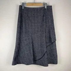 NARACAMICIE ナラカミーチェ フレアスカート ひざ丈 ラップ風 アシンメトリー ウール混 チェック柄 裏地付き レディース フェミニン キレイめ グレー サイズIII  NA334のサムネイル
