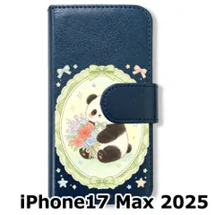 【新品未使用】 iPhone17 Max 2025 手帳型スマホ ケース (色：ネイビー×花輪パンダ) パンダ 花輪 レース リボン かわいい 韓国 flip2-ip17promax-nv-593のサムネイル