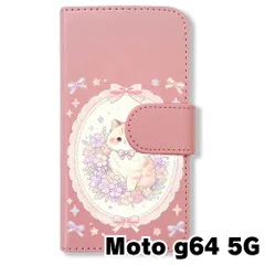 【新品未使用】 moto g64 5G 手帳型スマホ ケース (色：ピンク×花輪ねこ) 猫 花輪 レース リボン かわいい 韓国 flip2-motog64-pk-591のサムネイル