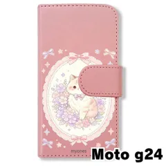 【新品未使用】 moto g24/moto g04 手帳型スマホ ケース (色：ピンク×花輪ねこ) 猫 花輪 レース リボン かわいい 韓国 flip2-motog24-pk-591のサムネイル