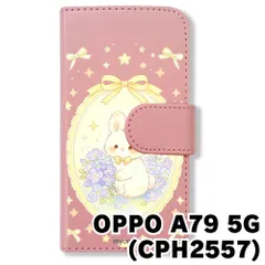 【新品未使用】 OPPO A79 5G 手帳型スマホ ケース (色：ピンク×花輪うさぎ) うさぎ 兎 花輪 レース リボン かわいい 韓国 flip2-a79-pk-594のサムネイル