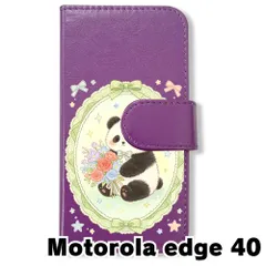 【新品未使用】 Motorola edge40 手帳型スマホ ケース (色：パープル×花輪パンダ) パンダ 花輪 レース リボン かわいい 韓国 flip2-edge40-pr-593のサムネイル