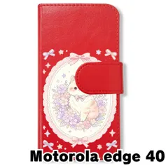 【新品未使用】 Motorola edge40 手帳型スマホ ケース (色：レッド×花輪ねこ) 猫 花輪 レース リボン かわいい 韓国 flip2-edge40-rd-591のサムネイル