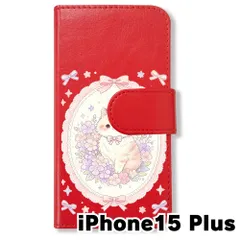 【新品未使用】 iPhone15 Max 2023 手帳型スマホ ケース (色：レッド×花輪ねこ) 猫 花輪 レース リボン かわいい 韓国 flip2-ip15plus-rd-591のサムネイル