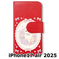 【新品未使用】 iPhone17 air 2025 手帳型スマホ ケース (色：レッド×花輪ねこ) 猫 花輪 レース リボン かわいい 韓国 flip2-ip17air-rd-591のサムネイル