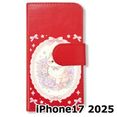 【新品未使用】 iPhone17 2025 手帳型スマホ ケース (色：レッド×花輪ねこ) 猫 花輪 レース リボン かわいい 韓国 flip2-ip17-rd-591のサムネイル