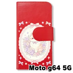 【新品未使用】 moto g64 5G 手帳型スマホ ケース (色：レッド×花輪ねこ) 猫 花輪 レース リボン かわいい 韓国 flip2-motog64-rd-591のサムネイル