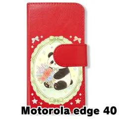 【新品未使用】 Motorola edge40 手帳型スマホ ケース (色：レッド×花輪パンダ) パンダ 花輪 レース リボン かわいい 韓国 flip2-edge40-rd-593のサムネイル