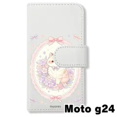 【新品未使用】 moto g24/moto g04 手帳型スマホ ケース (色：ホワイト×花輪ねこ) 猫 花輪 レース リボン かわいい 韓国 flip2-motog24-wh-591のサムネイル