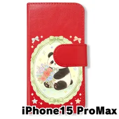 【新品未使用】 iPhone15 Pro Max 2023 手帳型スマホ ケース (色：レッド×花輪パンダ) パンダ 花輪 レース リボン かわいい 韓国 flip2-ip15promax-rd-593のサムネイル