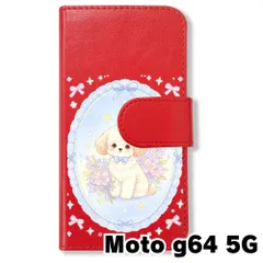 【新品未使用】 moto g64 5G 手帳型スマホ ケース (色：レッド×花輪いぬ) 犬 プードル 花輪 レース リボン かわいい 韓国 flip2-motog64-rd-592のサムネイル