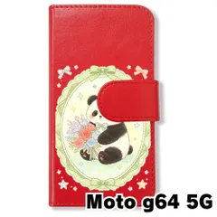 【新品未使用】 moto g64 5G 手帳型スマホ ケース (色：レッド×花輪パンダ) パンダ 花輪 レース リボン かわいい 韓国 flip2-motog64-rd-593のサムネイル