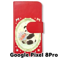 【新品未使用】 Google Pixel 8Pro 手帳型スマホ ケース (色：レッド×花輪パンダ) パンダ 花輪 レース リボン かわいい 韓国 flip2-pixel8pro-rd-593のサムネイル