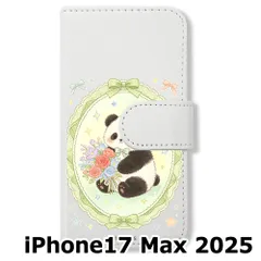 【新品未使用】 iPhone17 Max 2025 手帳型スマホ ケース (色：ホワイト×花輪パンダ) パンダ 花輪 レース リボン かわいい 韓国 flip2-ip17promax-wh-593のサムネイル