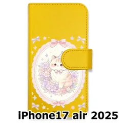 【新品未使用】 iPhone17 air 2025 手帳型スマホ ケース (色：イエロー×花輪ねこ) 猫 花輪 レース リボン かわいい 韓国 flip2-ip17air-ye-591のサムネイル