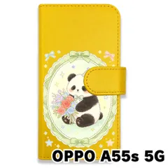 【新品未使用】 OPPO A55s 5G 手帳型スマホ ケース (色：イエロー×花輪パンダ) パンダ 花輪 レース リボン かわいい 韓国 flip2-a55s-ye-593のサムネイル