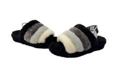 UGG Fluff Yeah Slide Slip-on Sandals with Fur, Sheepskin, and Mouton Lining (Y2K Heisei Era) - Black/Black (1097169) - Women's Sandals with Strap, Multicolor, Size 25cm (104S-1340)