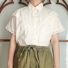 USA製 ヴィンテージブラウス パフスリーブ レース アメリカ古着 美品 