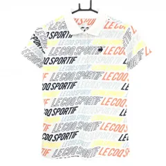 【超美品】ルコックゴルフ 半袖ポロシャツ 白×マルチカラー ロゴ英字総柄  レディース L ゴルフウェア le coq sportifのサムネイル