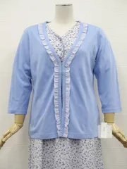 70%OFF 定価\15,500 袋入り新品タグ付 コットンファクトリー COTTON FACTORY 洗える七分袖 オーガニックラグジックフロントフリルカーディガン 38 ライトブルーのサムネイル