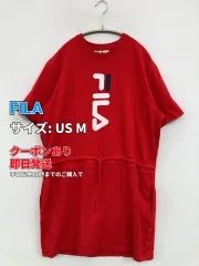 FILA フィラ ワンピース US M レッド コットン ストレッチ 無地 ブランドロゴ 半袖 ひざ丈 タイト レディースのサムネイル