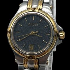 稼働 GUCCI 9000L レディース クォーツ コンビ ゴールド 黒文字盤