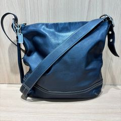 美品 COACH レザー ショルダーバッグ バイカラー ネイビー 水色 