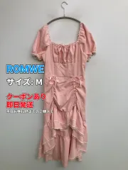 ROMWE ロムウィー ワンピース M ピンク 無地 レース フリル リボン 半袖 ロング・マキシ丈 フレア レディースのサムネイル