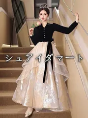 パーティードレス イブニングドレス 結婚式ドレス 披露宴 演奏会ロングドレス　長袖ブラックのサムネイル