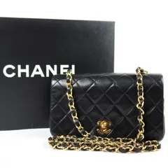 【美品】CHANEL シャネル ラムスキン ミニマトラッセ フルフラップ ショルダーバッグ ターンロック ブラック×ゴールド金具【UV95】のサムネイル
