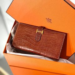 美品○ エルメス 3502 長財布 ベアンスフレ クロコ クラシック □F刻印
