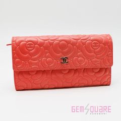 CHANEL シャネル カメリア エンボス ロングフラップウォレット 長財布