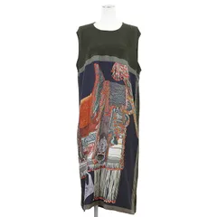 HERMES エルメス ワンピース サイズ 40 レディース ツイルレーヌ Selle d'Apparat Marocaine モロッコの盛装鞍 アルパカ × シルク ノースリーブ ドレス ダークグリーン 緑 フランス製のサムネイル
