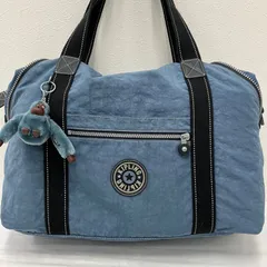 5777　KIPLING　キプリング　ボストンバッグ　 トートバッグ　ブルー×ブラック系　水色　 ロゴ　ナイロン　軽量　大容量　モンキーチャーム　 レディースのサムネイル