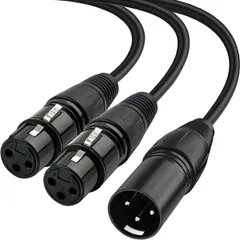 Xiatiaosann XLRスプリッターケーブルマイクケーブルXLR 3ピンオス- デュアルXLRメス分歧Yスプリッター DMXケーブルパッチコード、XLR ジャックから 2 つの XLR プラグ アダプター コードのサムネイル