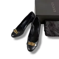 グッチ　GUCCI ゴールドトーン　ハードウェア　ブラックレザー　Gucciパンプス　ホースビットモチーフ　GG柄　エンボス加工のサムネイル