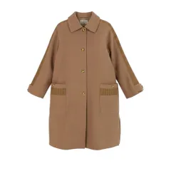 70g2 VALENTINO ヴァレンティノ ウールコート 金ボタン ロゴ ミドル丈  サイドリブデザイン アウター 40サイズ ベージュ ウール100％ レディース 女性用o07tのサムネイル