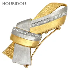 石川暢子 NOBUKO ISHIKAWA ブローチ リボン 結び目 モチーフ イエローゴールド×プラチナシルバー 18K 750 YG プラチナ コンビ ダイヤ 帯留め 【中古】のサムネイル
