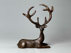 佐藤朝山（玄々）作 ブロンズ鹿像 銅像 彫刻置物 動物 オブジェ 在銘