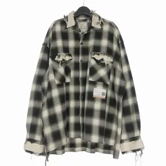ミハラヤスヒロ MIHARA YASUHIRO 22AW Partly Damaged Shirts ダメージ加工 チェックシャツ 長袖 46 ブラック/ホワイト A09SH076のサムネイル