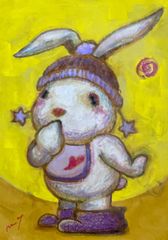 高野学 原画「moon and rabbit」SM号 高野マナブ 原画｜[アイ アム モンスター] Drawing A4 アクリル 一点物