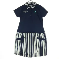le coq sportif ルコックスポルティフ ワンポイントロゴ ストライプ柄 半袖 ポロ 膝丈ワンピース L ネイビー レディース 古着のサムネイル