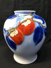 深川製磁 花器 柿柄 宮内庁御用達 菅窯 花瓶 柿文 柿絵 花入 花生