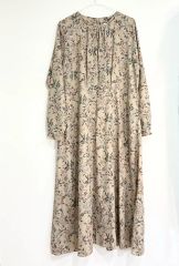 美品】ポットアンドティー ノーカラーロング花柄ワンピース イエロー