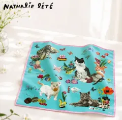 リクエスト商品　おまとめ２点セット｜ナタリー・レテNathalie Lete Handkerchief Cats-Mint greenハンカチーフミントグリーン｜松尾ミユキMatsuo Miyuki Handkerchief Butterfly cat猫と蝶々のサムネイル