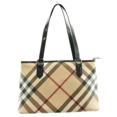 バーバリー BURBERRY ノバチェック トートバッグ ショルダーバッグ PVC エナメル ベージュ 黒 ブラック /AN14のサムネイル