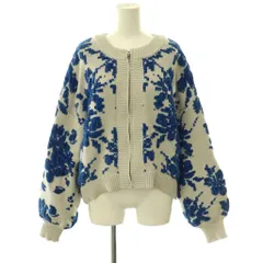 シェトワ Chez toi ジップアップ ニット カーディガン 総柄 F ライトグレージュ ブルー /HK ■OSのサムネイル