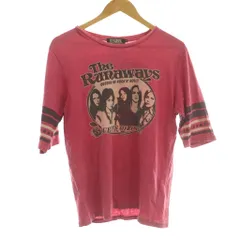 ヒステリックグラマー HYSTERIC GLAMOUR バンドTシャツ カットソー 5分袖 The Runaways プリント ヨレ加工 M ピンク 黒 ブラック /SS ■OSのサムネイル