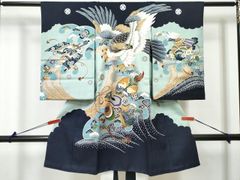 新品「最高級品」男子正絹産着祝着京友禅大鷹多色手描き染、特選豪華