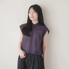 MANON (マノン) | SUMMER WOOL MIX NO SLEEVE SHORT BLOUSE (purple) size 0 | レディース ブラウス ノースリーブブラウス ショート丈 チェック柄 サマーウール ウール混 プルオーバー ゆったり パのサムネイル